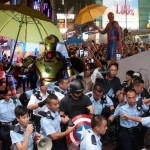 spiderman and iron man protest in hong kong