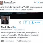 Donald Trump tweets Mark Hamil